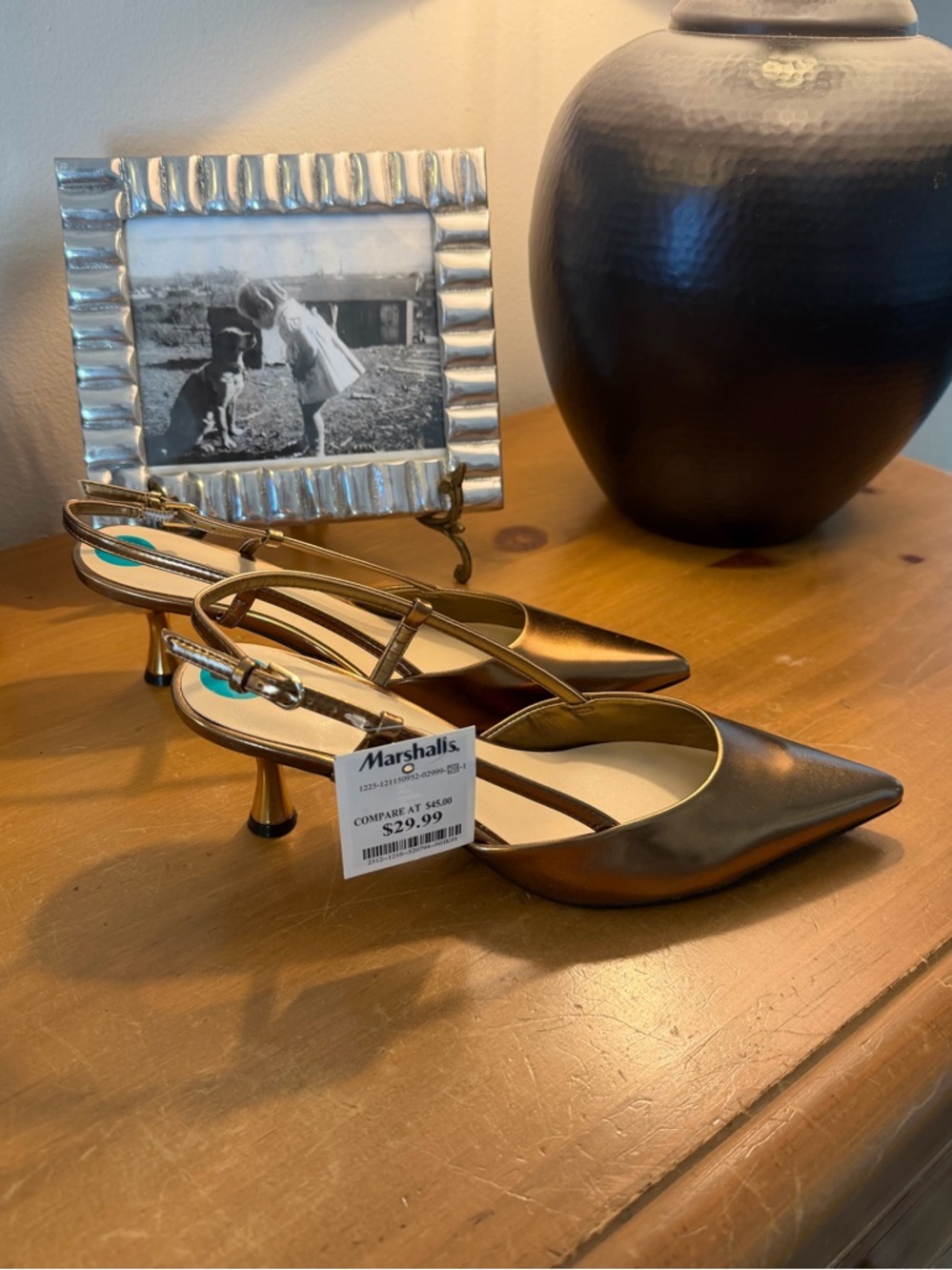 NWT Nine West Shimmery Bronze Slingback Pointed Kitten Heels - Picture 6 of 13